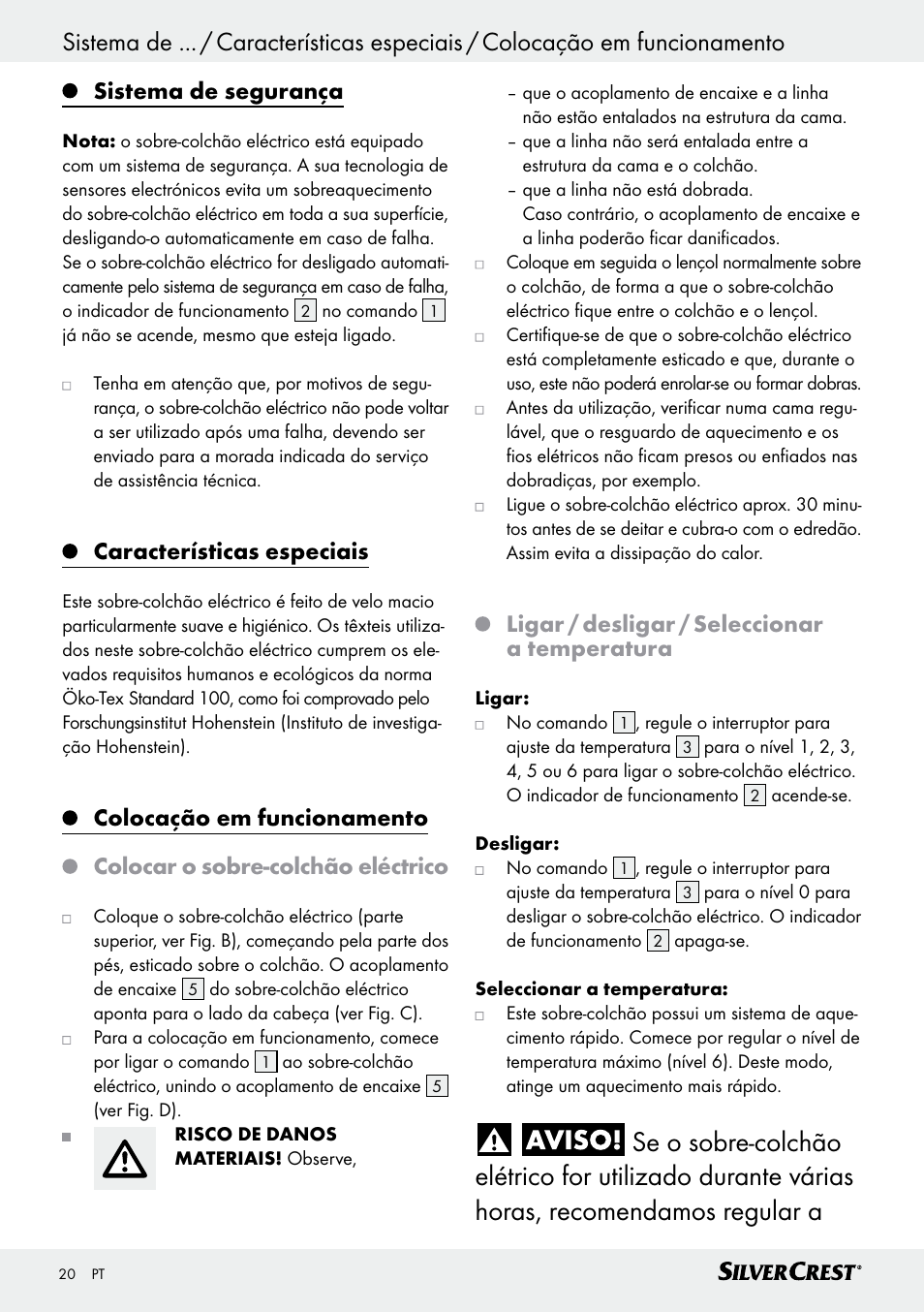 Sistema de segurança, Características especiais, Ligar / desligar / seleccionar a temperatura | Silvercrest SWUB 85 B2 User Manual | Page 20 / 45