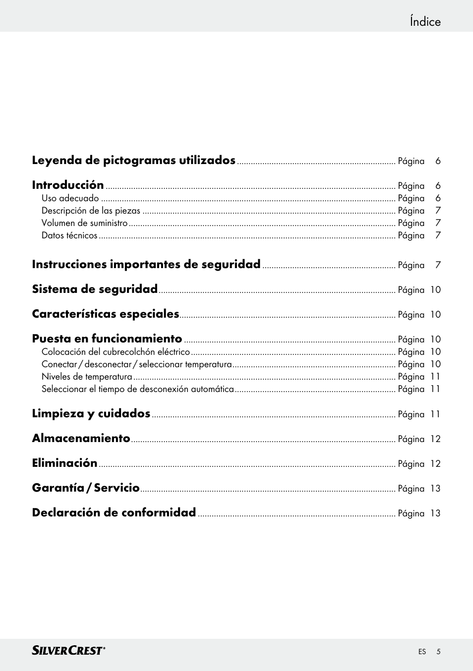 Índice | Silvercrest SWUB 85 B2 User Manual | Page 5 / 45