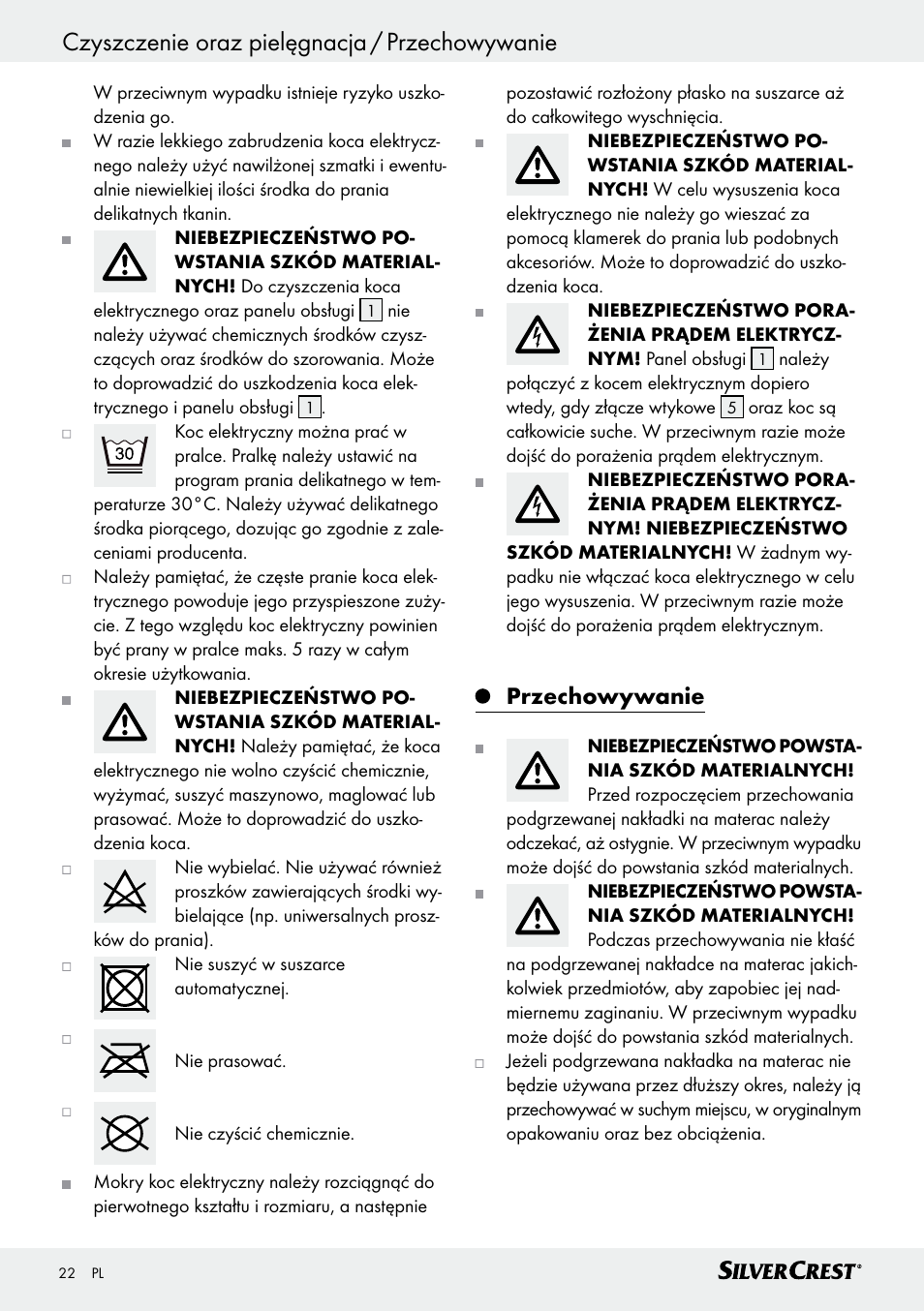Czyszczenie oraz pielęgnacja / przechowywanie, Przechowywanie | Silvercrest SWUB 85 B2 User Manual | Page 22 / 73