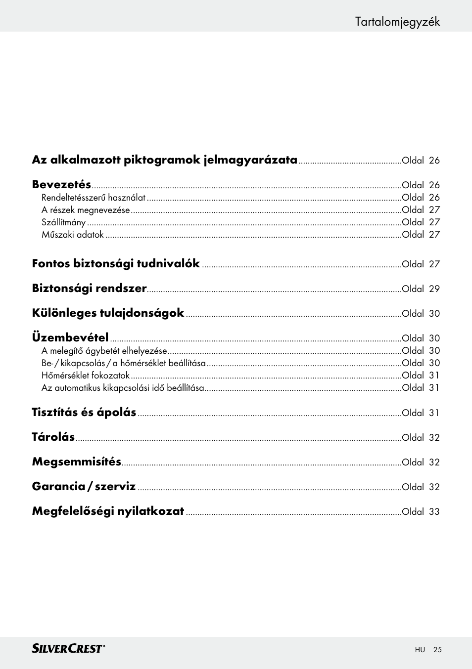 Tartalomjegyzék | Silvercrest SWUB 85 B2 User Manual | Page 25 / 73