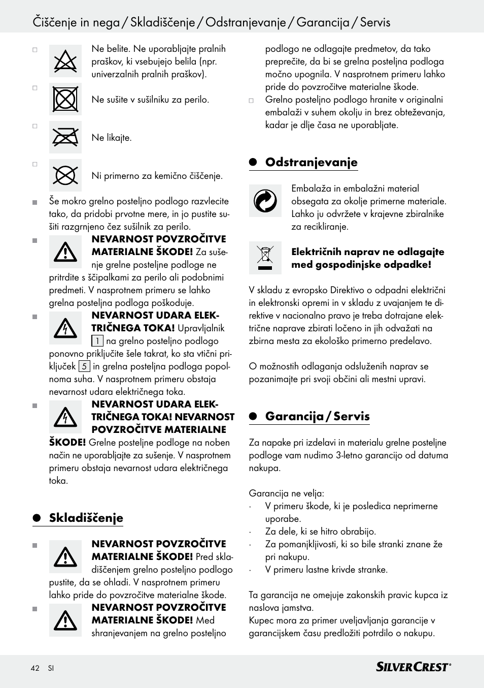 Skladiščenje, Odstranjevanje, Garancija / servis | Silvercrest SWUB 85 B2 User Manual | Page 42 / 73