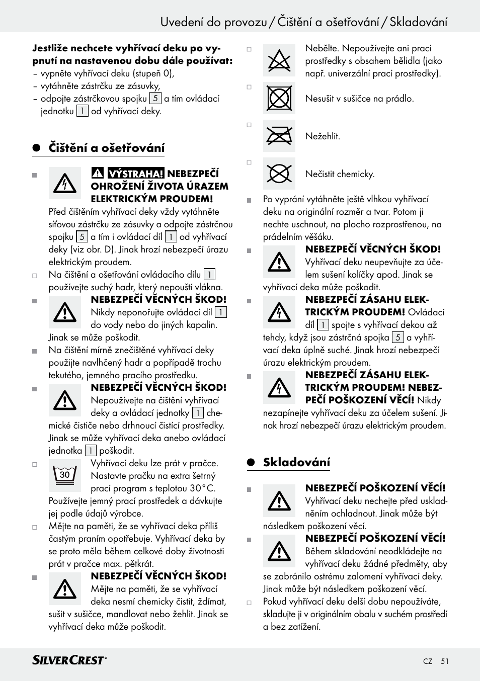 Čištění a ošetřování, Skladování | Silvercrest SWUB 85 B2 User Manual | Page 51 / 73