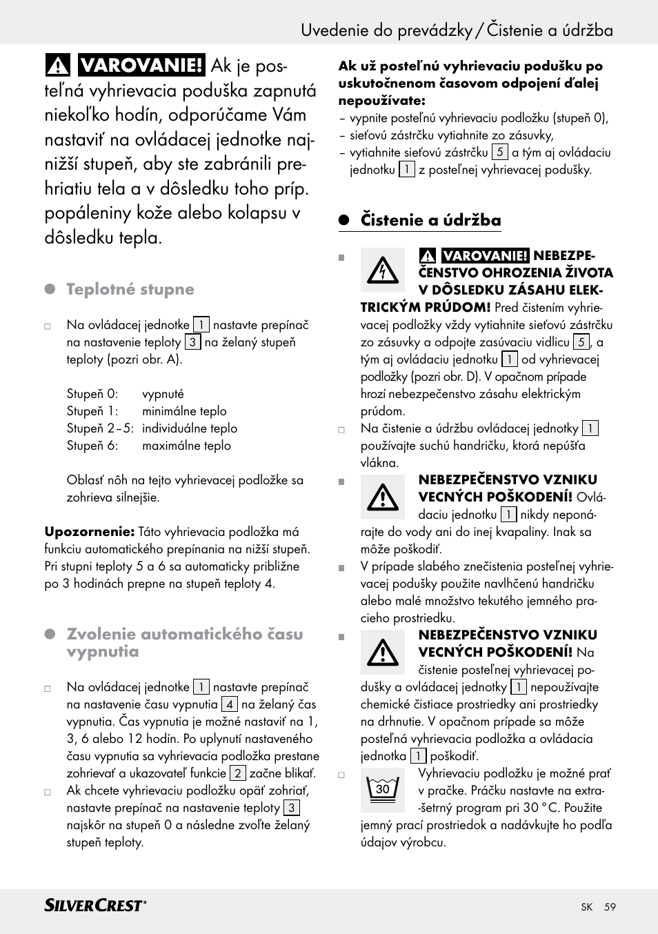 Uvedenie do prevádzky / čistenie a údržba, Teplotné stupne, Zvolenie automatického času vypnutia | Čistenie a údržba | Silvercrest SWUB 85 B2 User Manual | Page 59 / 73