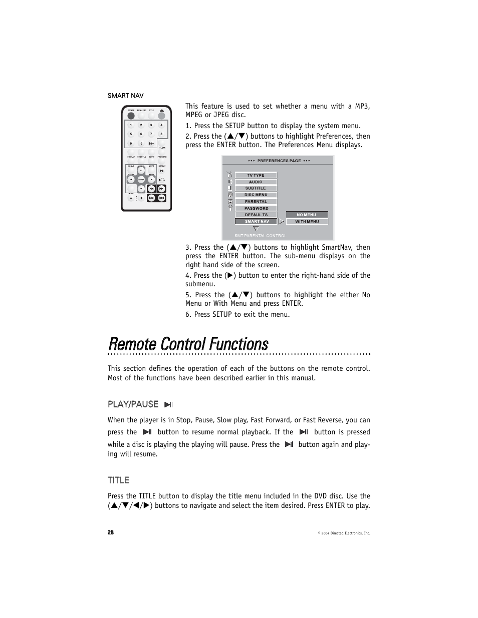 Rreem moottee c coonnttrrooll ffuunnccttiioonnss | Directed Video DV2602 User Manual | Page 28 / 36