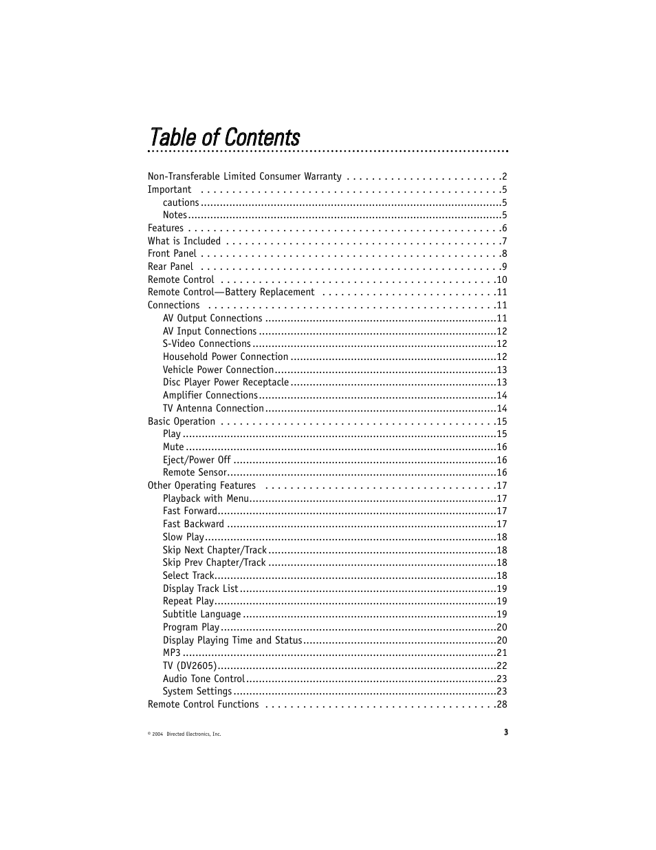 Ttaabbllee ooff c coonntteennttss | Directed Video DV2602 User Manual | Page 3 / 36