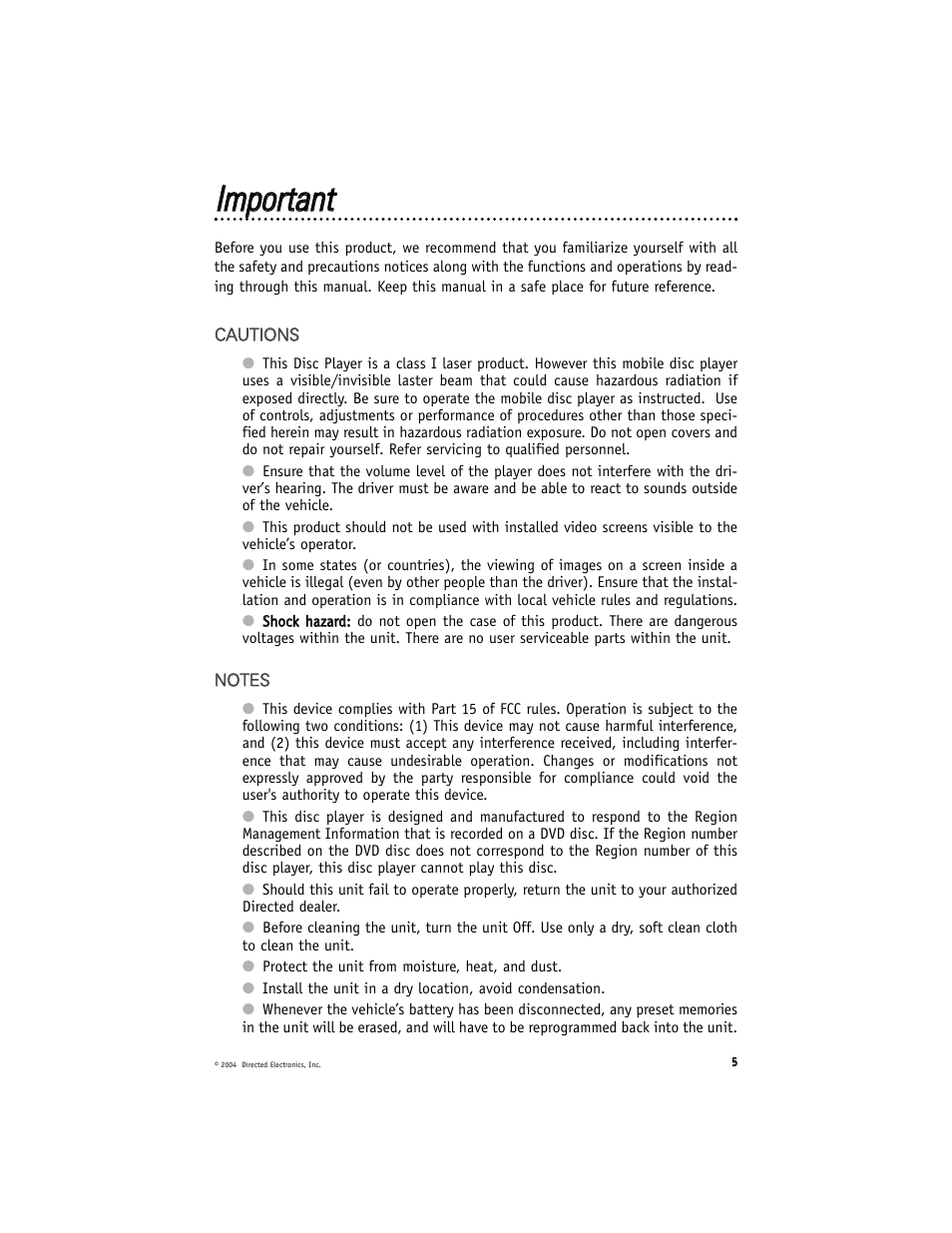 Iim mppoorrttaanntt | Directed Video DV2602 User Manual | Page 5 / 36