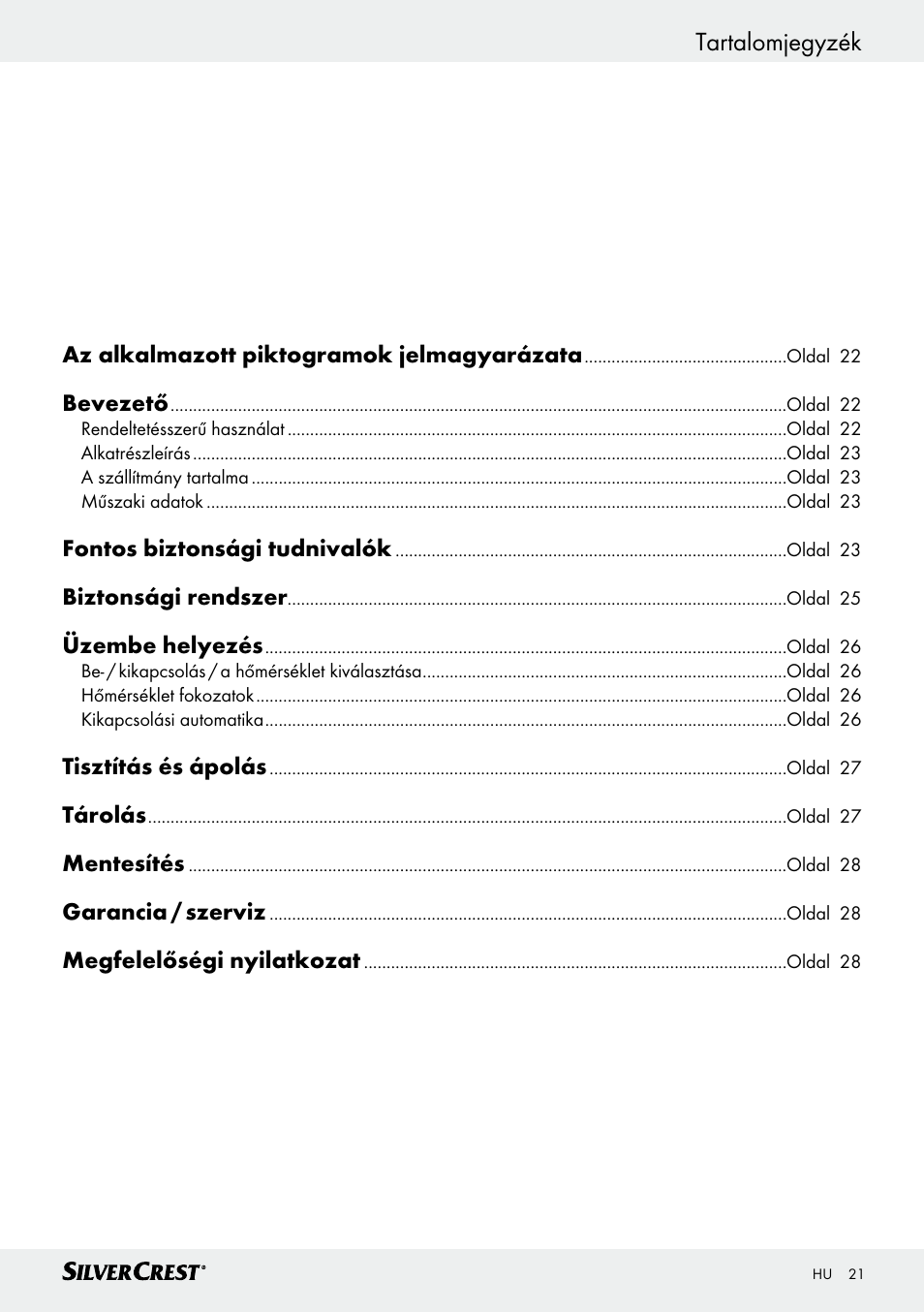 Tartalomjegyzék | Silvercrest SHK 100 D3 User Manual | Page 21 / 54