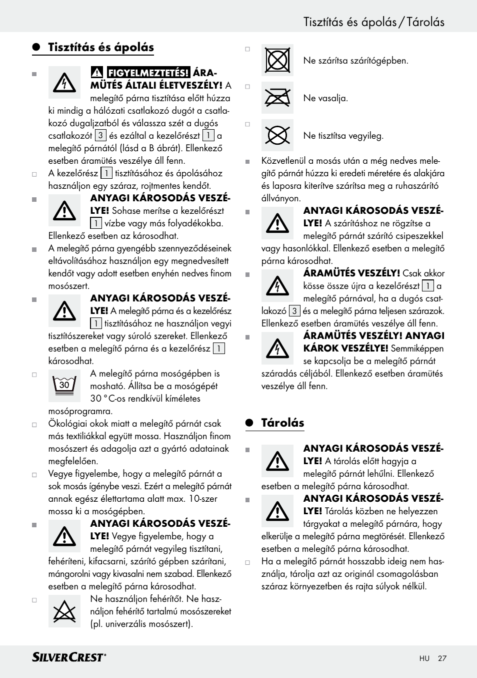 Tisztítás és ápolás, Tárolás | Silvercrest SHK 100 D3 User Manual | Page 27 / 54