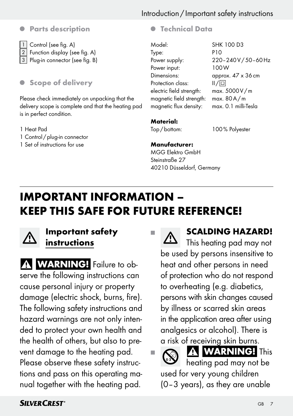 Silvercrest SHK 100 D3 User Manual | Page 7 / 54