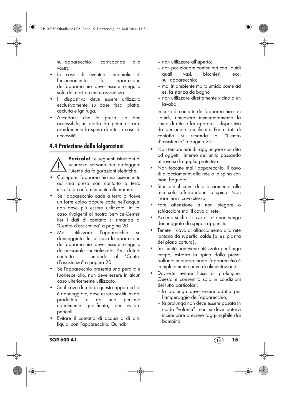 4 protezione dalle folgorazioni | Silvercrest SOR 600 A1 User Manual | Page 17 / 50