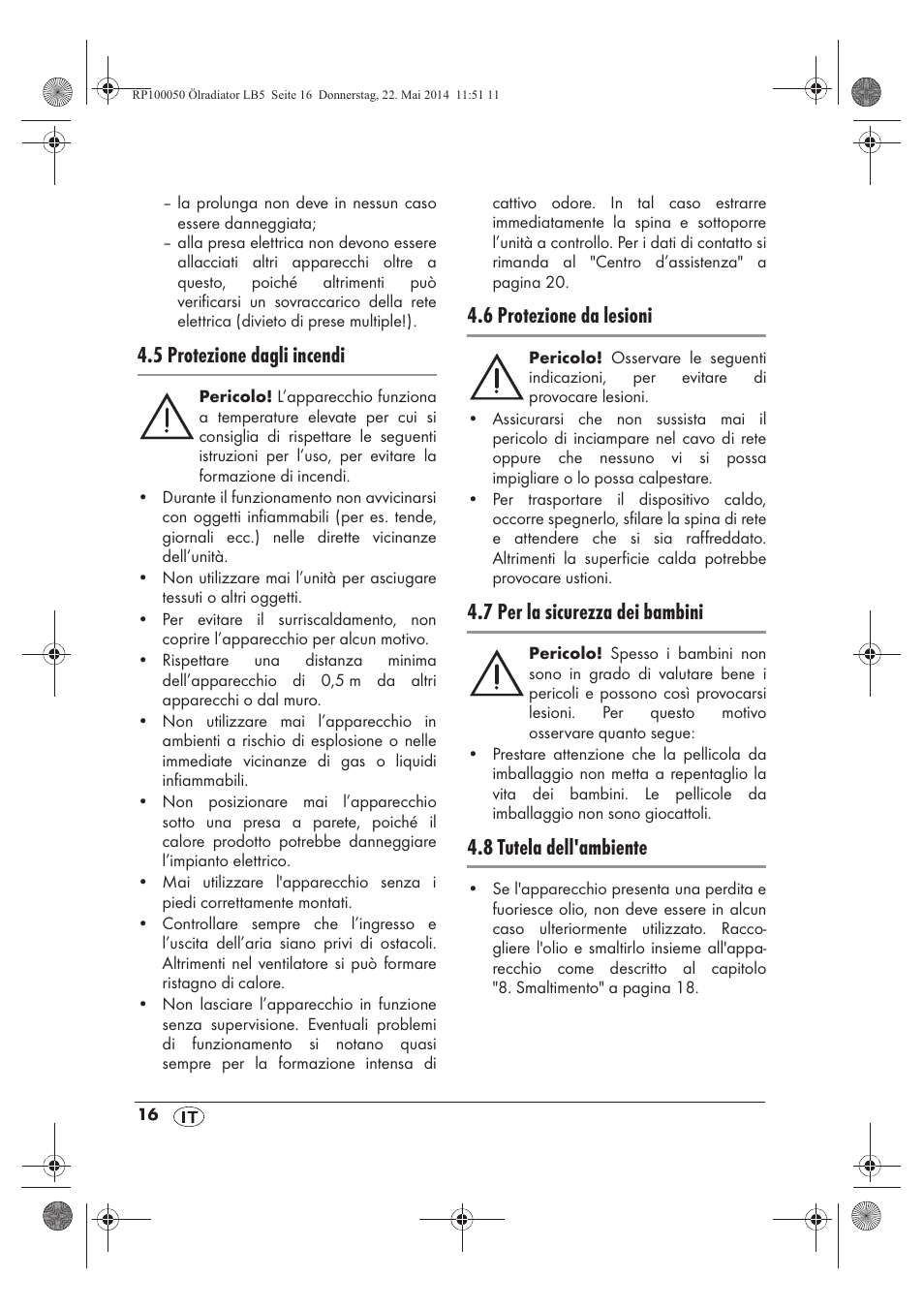 5 protezione dagli incendi, 6 protezione da lesioni, 7 per la sicurezza dei bambini | 8 tutela dell'ambiente | Silvercrest SOR 600 A1 User Manual | Page 18 / 50