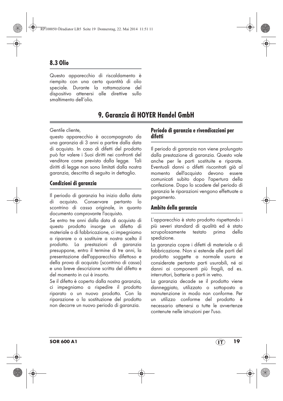 Garanzia di hoyer handel gmbh | Silvercrest SOR 600 A1 User Manual | Page 21 / 50