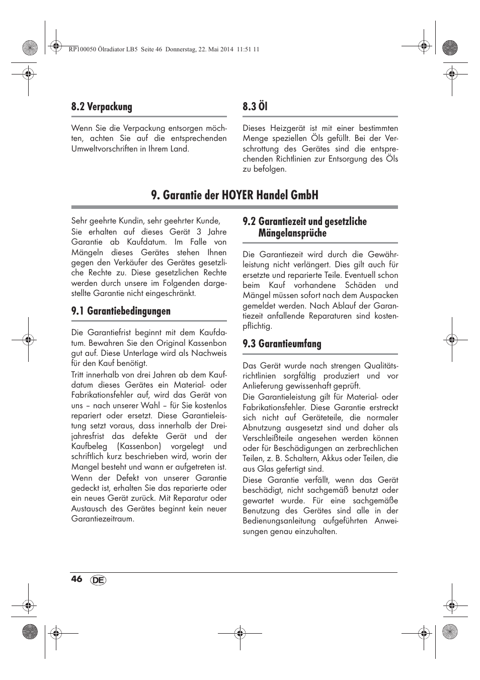 Garantie der hoyer handel gmbh | Silvercrest SOR 600 A1 User Manual | Page 48 / 50