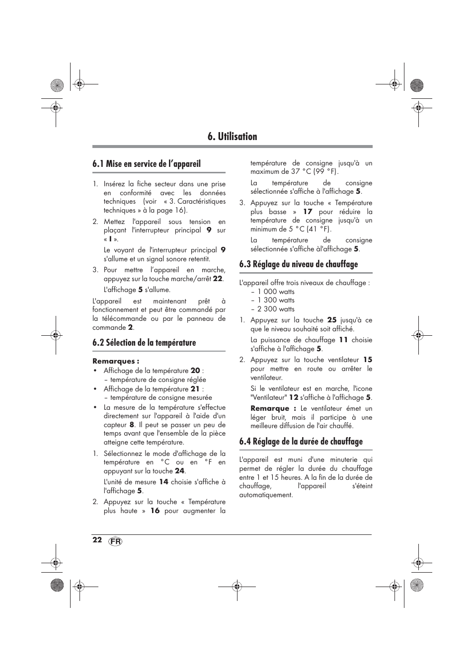 Utilisation, 1 mise en service de l’appareil, 2 sélection de la température | 3 réglage du niveau de chauffage, 4 réglage de la durée de chauffage | Silvercrest SKD 2300 A1 User Manual | Page 24 / 54