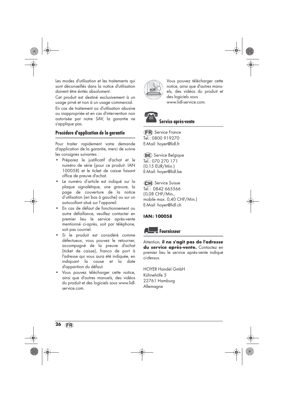 Procédure d'application de la garantie, Service après-vente, Fournisseur | Silvercrest SKD 2300 A1 User Manual | Page 28 / 54