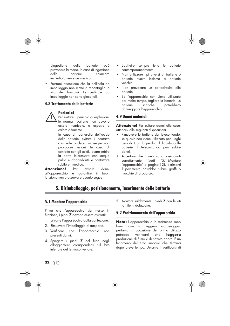 8 trattamento delle batterie, 9 danni materiali, 1 montare l’apparecchio | 2 posizionamento dell’apparecchio | Silvercrest SKD 2300 A1 User Manual | Page 34 / 54