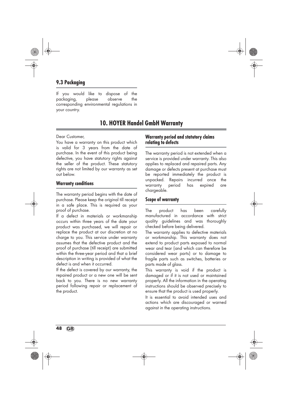 Hoyer handel gmbh warranty | Silvercrest SKD 2300 A1 User Manual | Page 50 / 54