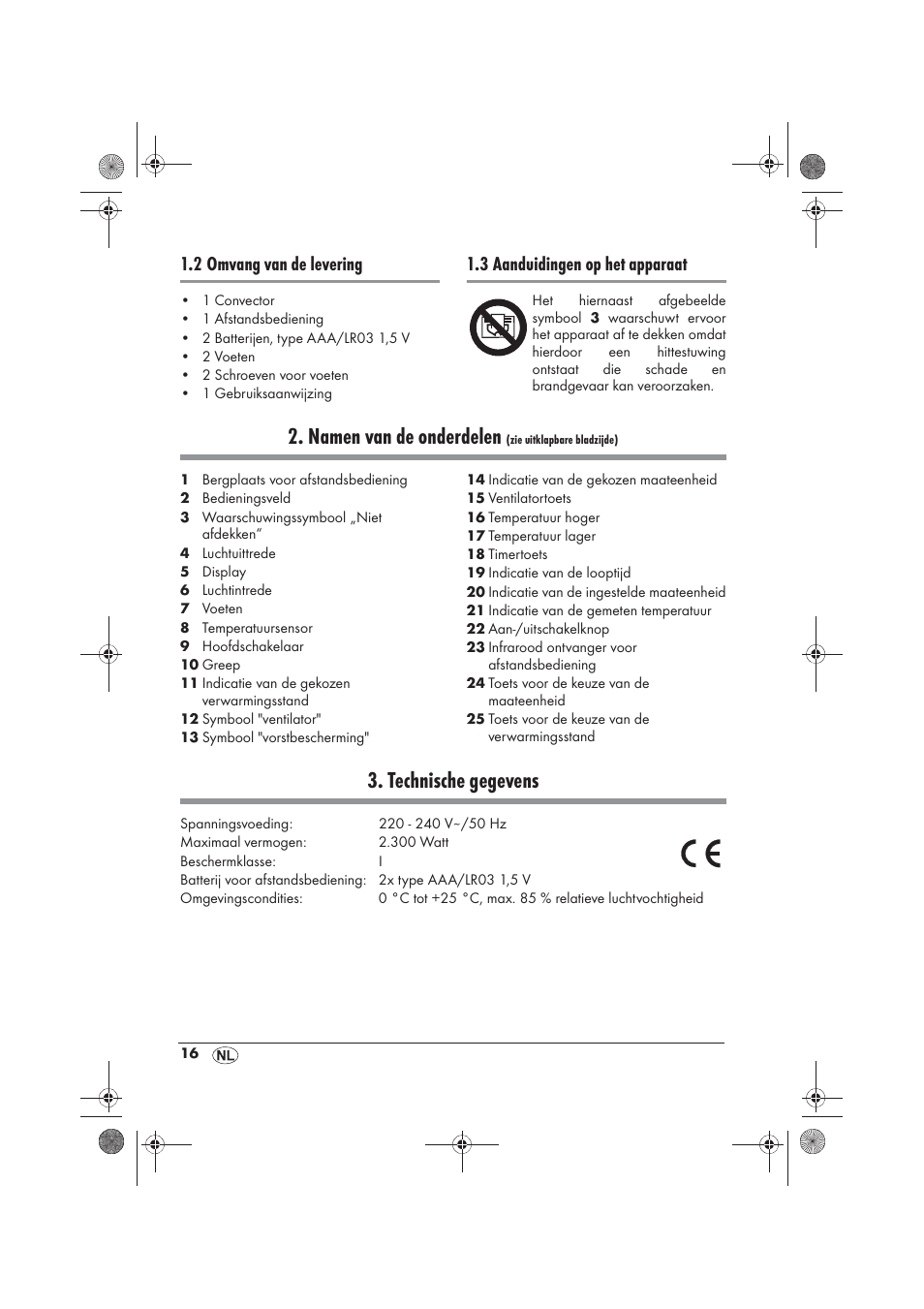 Namen van de onderdelen, Technische gegevens, 2 omvang van de levering | 3 aanduidingen op het apparaat | Silvercrest SKD 2300 A1 User Manual | Page 18 / 54