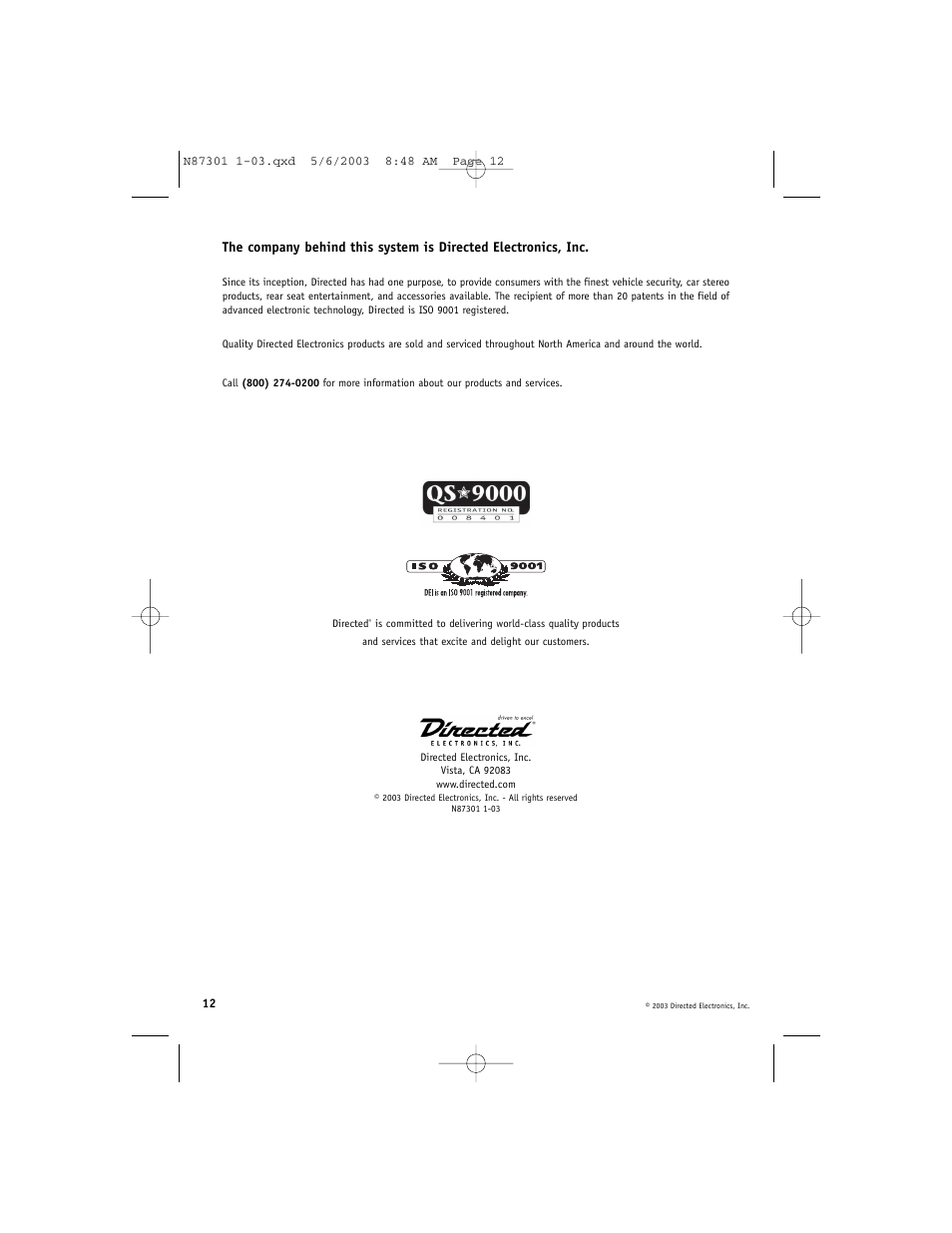 Directed Video HRB100 User Manual | Page 12 / 12