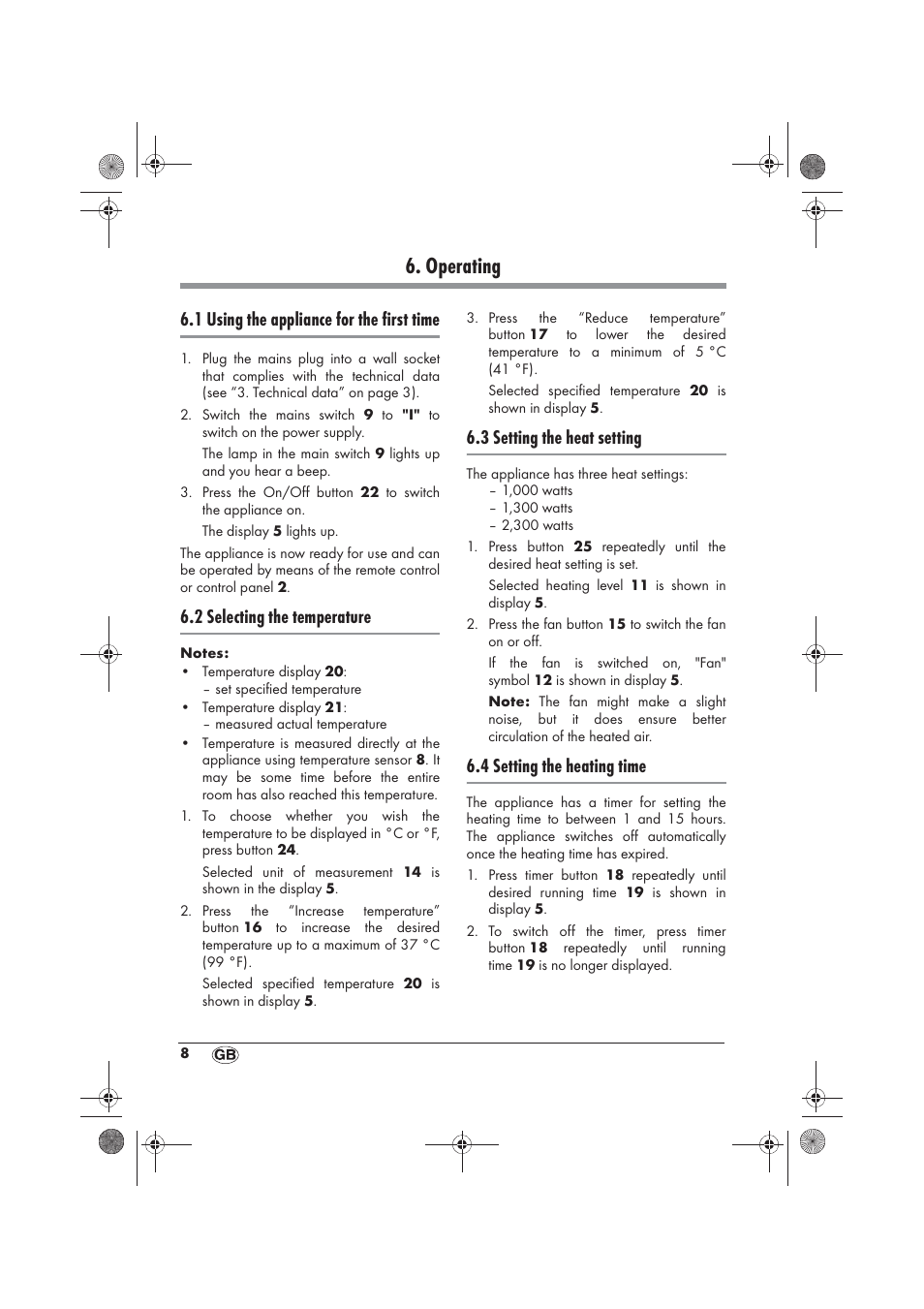 Operating, 1 using the appliance for the first time, 2 selecting the temperature | 3 setting the heat setting, 4 setting the heating time | Silvercrest SKD 2300 A1 User Manual | Page 10 / 86