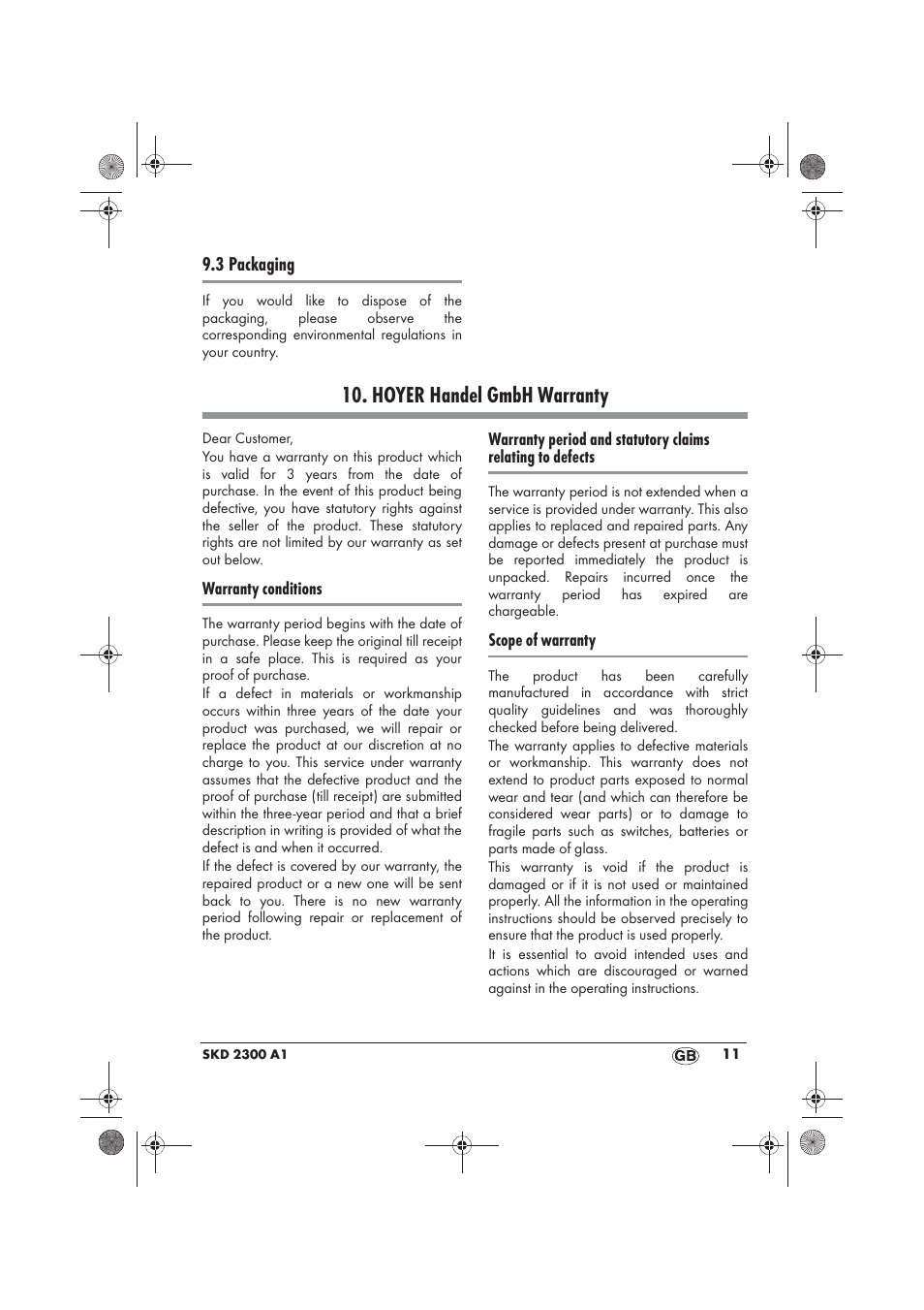 Hoyer handel gmbh warranty | Silvercrest SKD 2300 A1 User Manual | Page 13 / 86