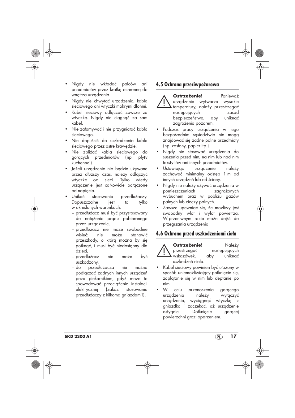 5 ochrona przeciwpożarowa, 6 ochrona przed uszkodzeniami ciała | Silvercrest SKD 2300 A1 User Manual | Page 19 / 86
