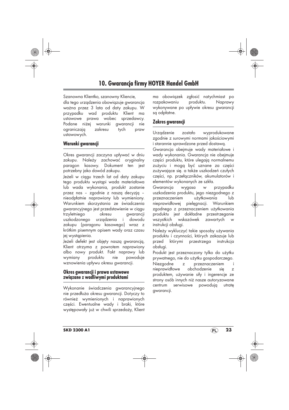 Gwarancja firmy hoyer handel gmbh | Silvercrest SKD 2300 A1 User Manual | Page 25 / 86