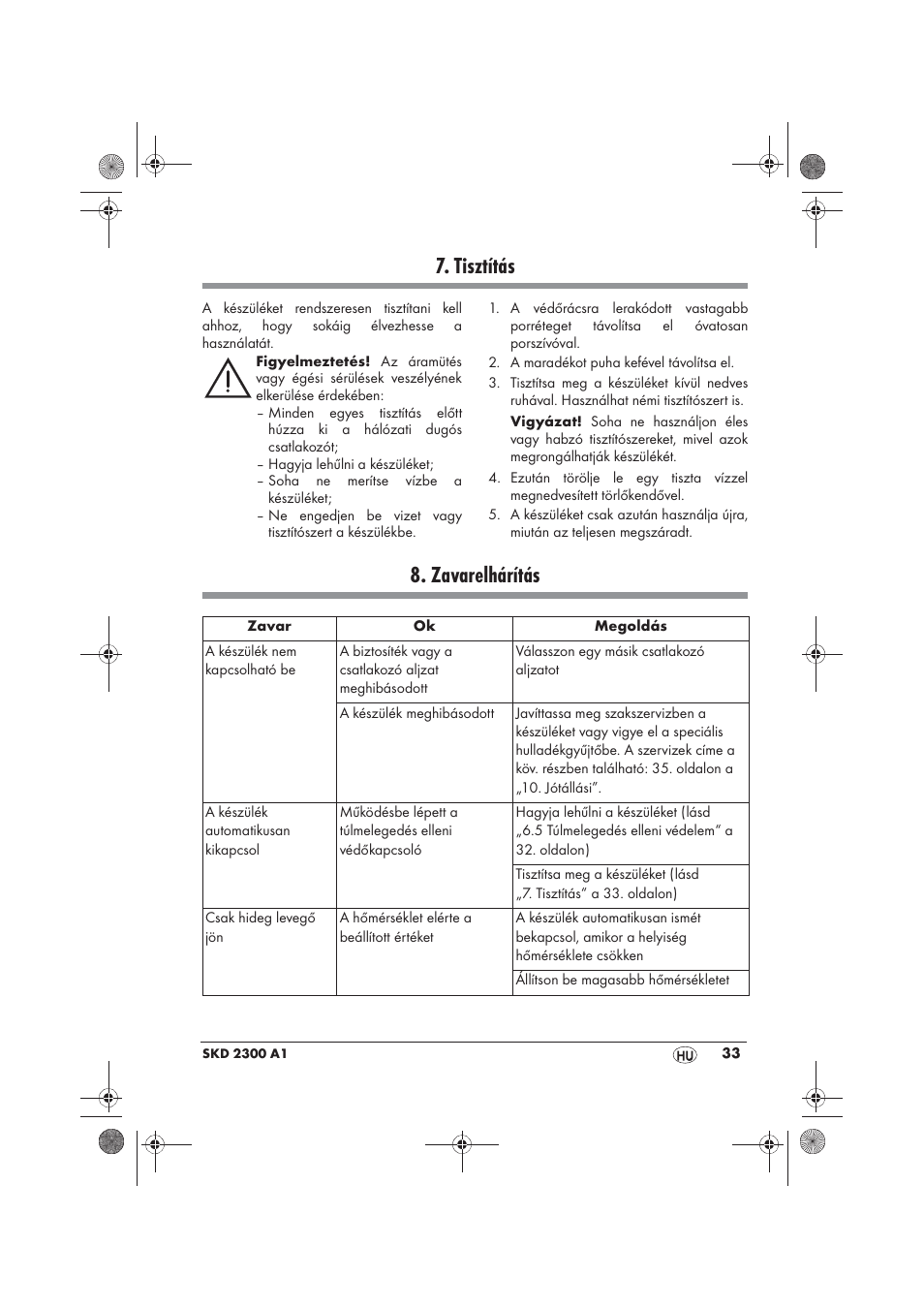 Tisztítás, Zavarelhárítás | Silvercrest SKD 2300 A1 User Manual | Page 35 / 86