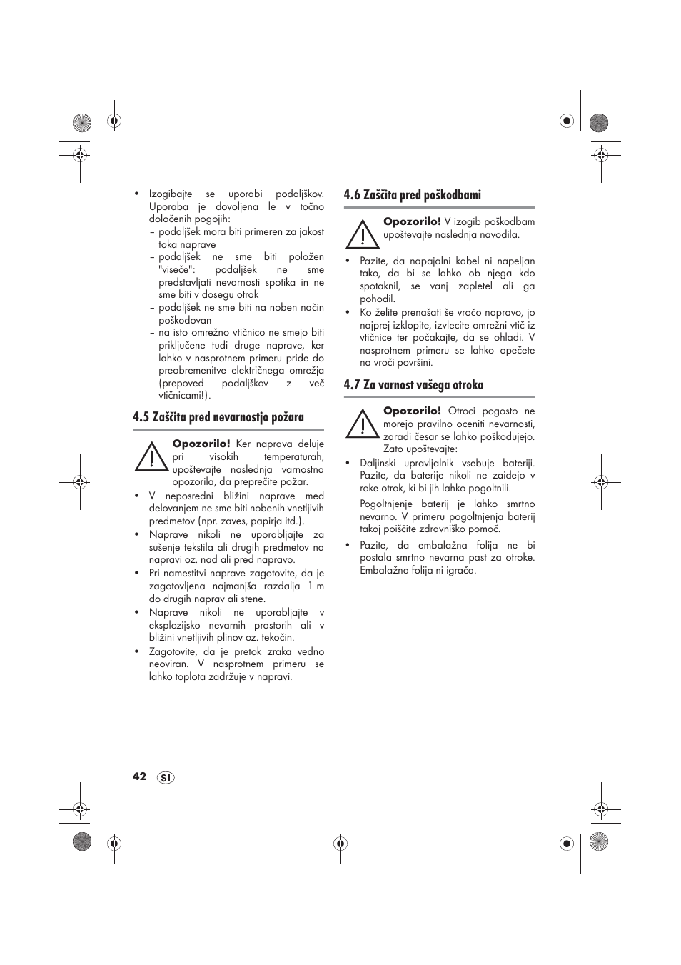 5 zaščita pred nevarnostjo požara, 6 zaščita pred poškodbami, 7 za varnost vašega otroka | Silvercrest SKD 2300 A1 User Manual | Page 44 / 86