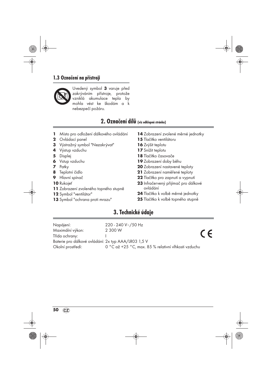 Označení dílů, Technické údaje, 3 označení na přístroji | Silvercrest SKD 2300 A1 User Manual | Page 52 / 86