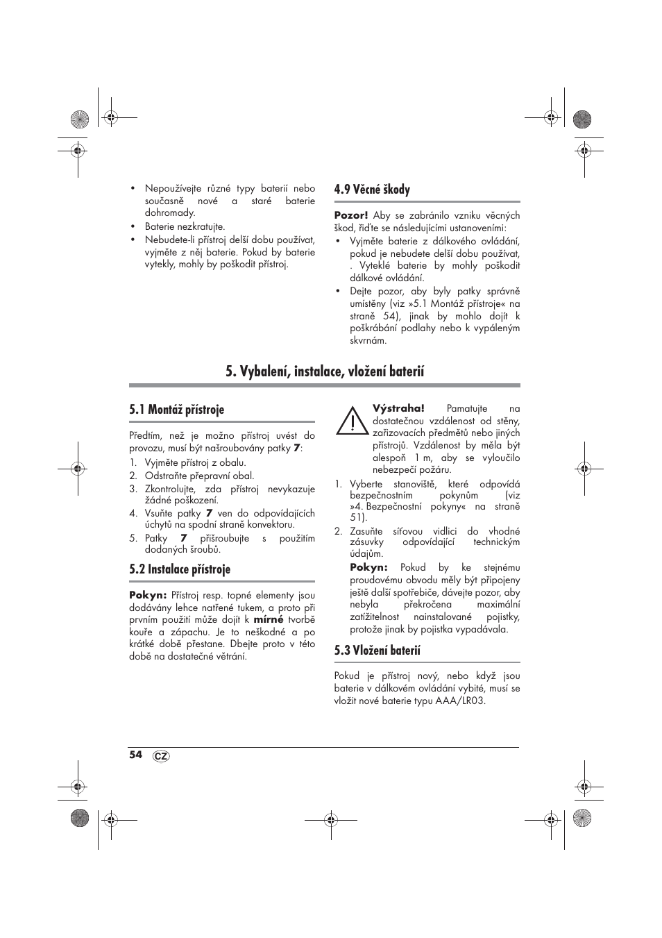 Vybalení, instalace, vložení baterií, 9 věcné škody, 1 montáž přístroje | 2 instalace přístroje, 3 vložení baterií | Silvercrest SKD 2300 A1 User Manual | Page 56 / 86