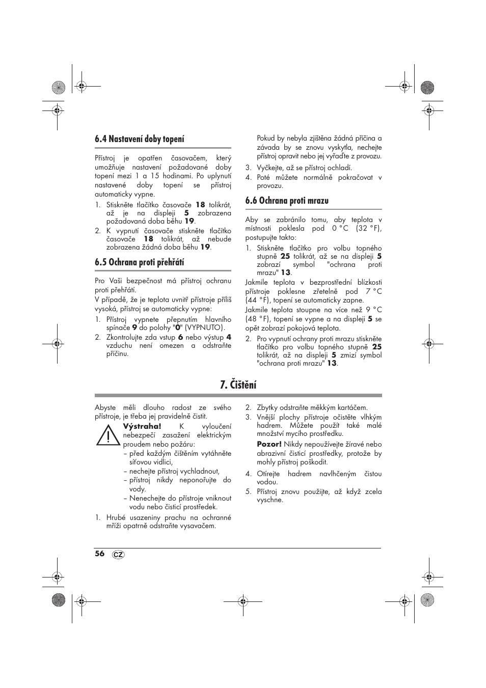 Čištění, 4 nastavení doby topení, 5 ochrana proti přehřátí | 6 ochrana proti mrazu | Silvercrest SKD 2300 A1 User Manual | Page 58 / 86