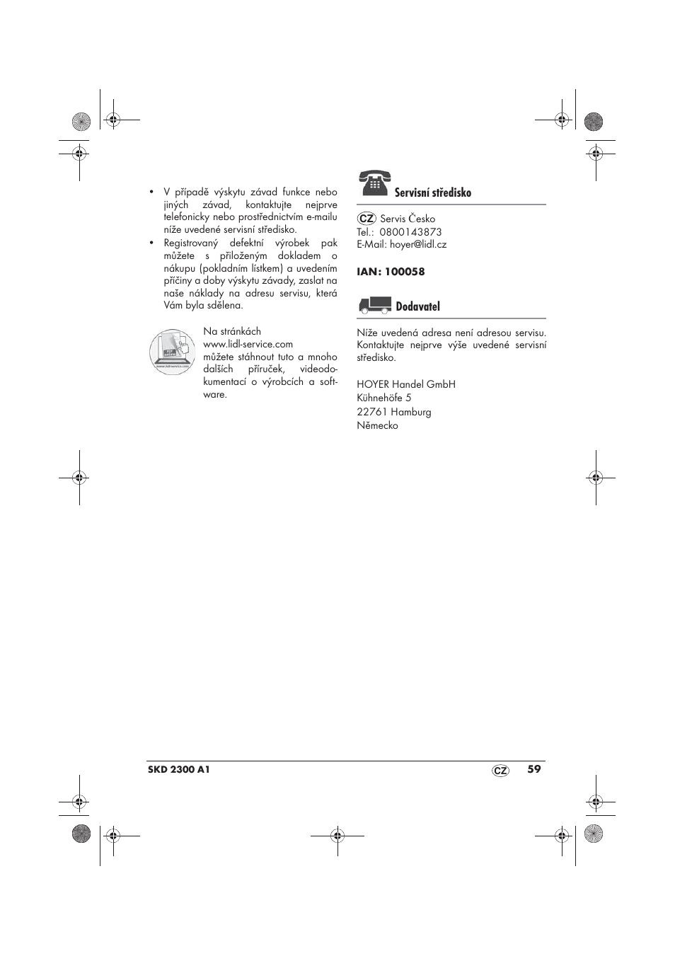 Servisní středisko, Dodavatel | Silvercrest SKD 2300 A1 User Manual | Page 61 / 86