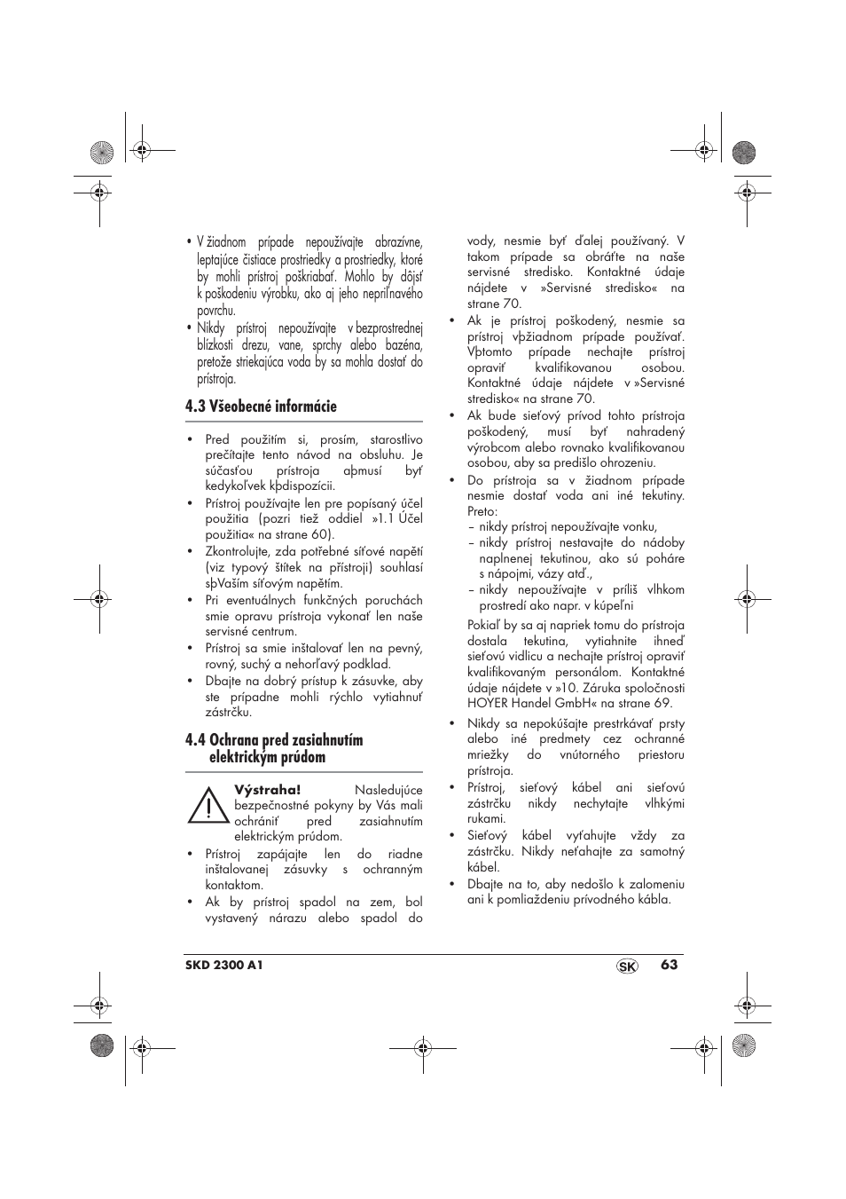 3 všeobecné informácie, 4 ochrana pred zasiahnutím elektrickým prúdom | Silvercrest SKD 2300 A1 User Manual | Page 65 / 86