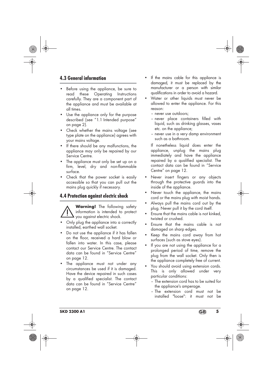 3 general information, 4 protection against electric shock | Silvercrest SKD 2300 A1 User Manual | Page 7 / 86