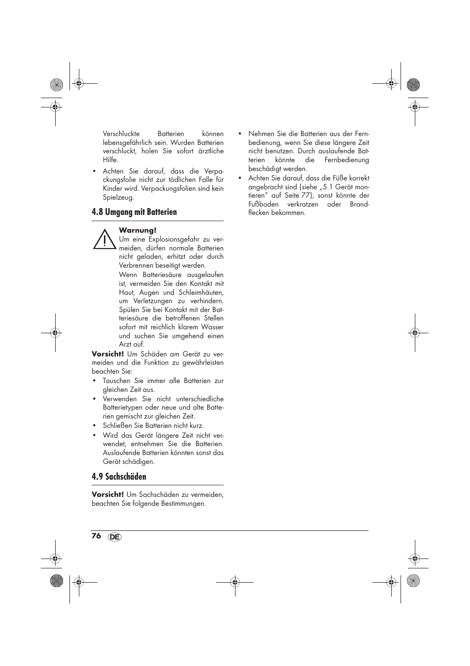 8 umgang mit batterien, 9 sachschäden | Silvercrest SKD 2300 A1 User Manual | Page 78 / 86