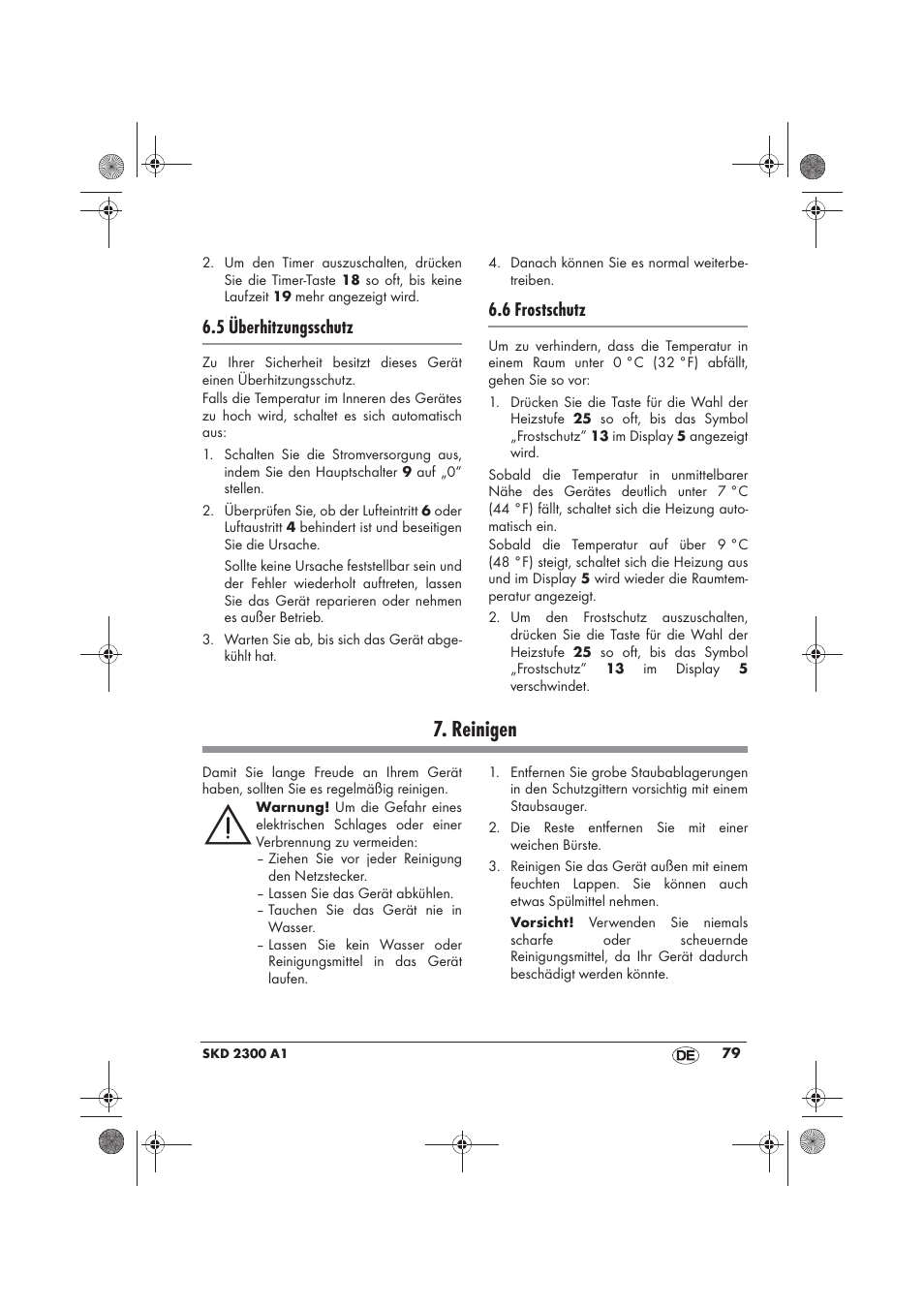 Reinigen, 5 überhitzungsschutz, 6 frostschutz | Silvercrest SKD 2300 A1 User Manual | Page 81 / 86