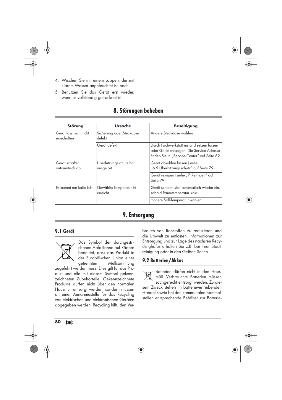 Störungen beheben 9. entsorgung, 1 gerät, 2 batterien/akkus | Silvercrest SKD 2300 A1 User Manual | Page 82 / 86