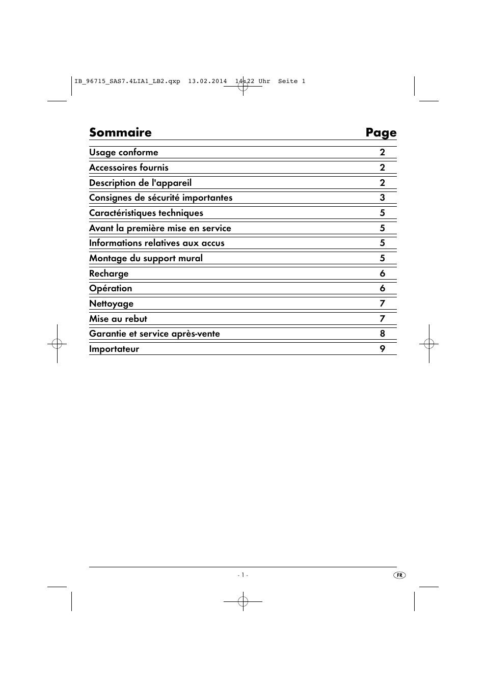 Sommaire page | Silvercrest SAS 7.4 LI A2 User Manual | Page 4 / 32