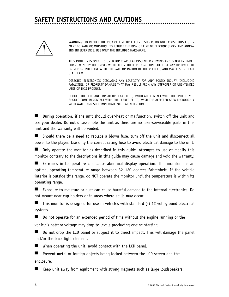 Safety instructions and cautions | Directed Video CD1020 User Manual | Page 4 / 34