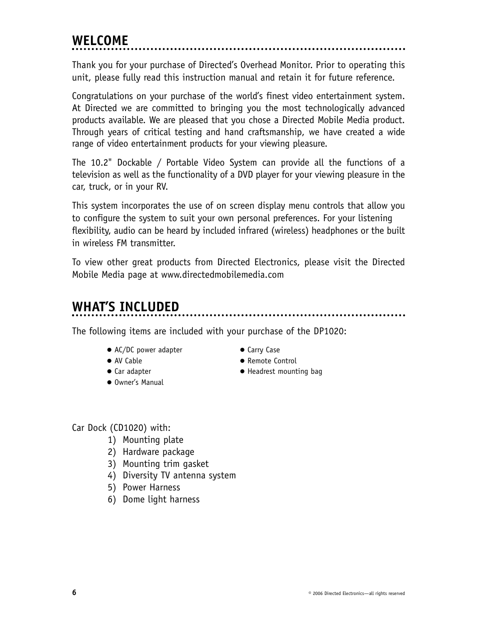 Welcome, What’s included | Directed Video CD1020 User Manual | Page 6 / 34