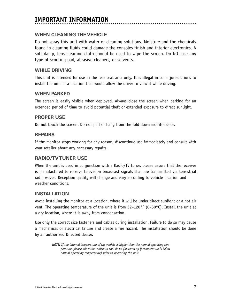 Important information | Directed Video CD1020 User Manual | Page 7 / 34