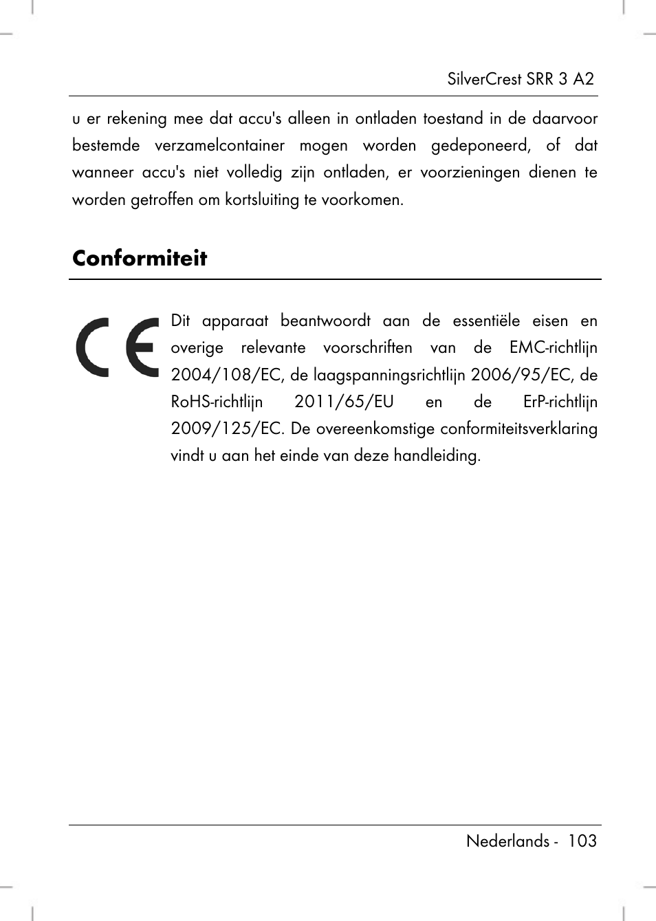 Conformiteit | Silvercrest SRR 2 A2 User Manual | Page 105 / 130