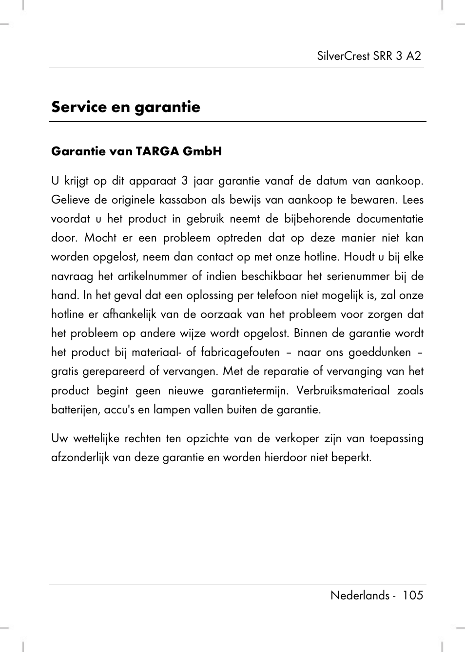Service en garantie | Silvercrest SRR 2 A2 User Manual | Page 107 / 130