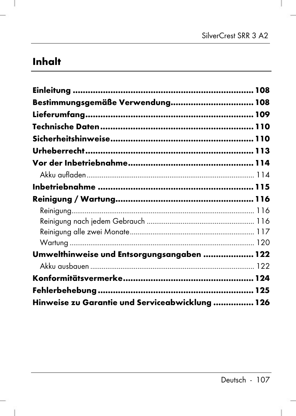 Inhalt | Silvercrest SRR 2 A2 User Manual | Page 109 / 130