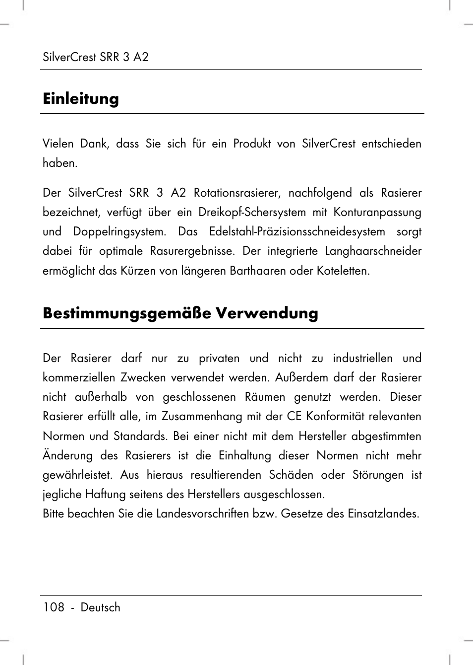 Einleitung, Bestimmungsgemäße verwendung | Silvercrest SRR 2 A2 User Manual | Page 110 / 130