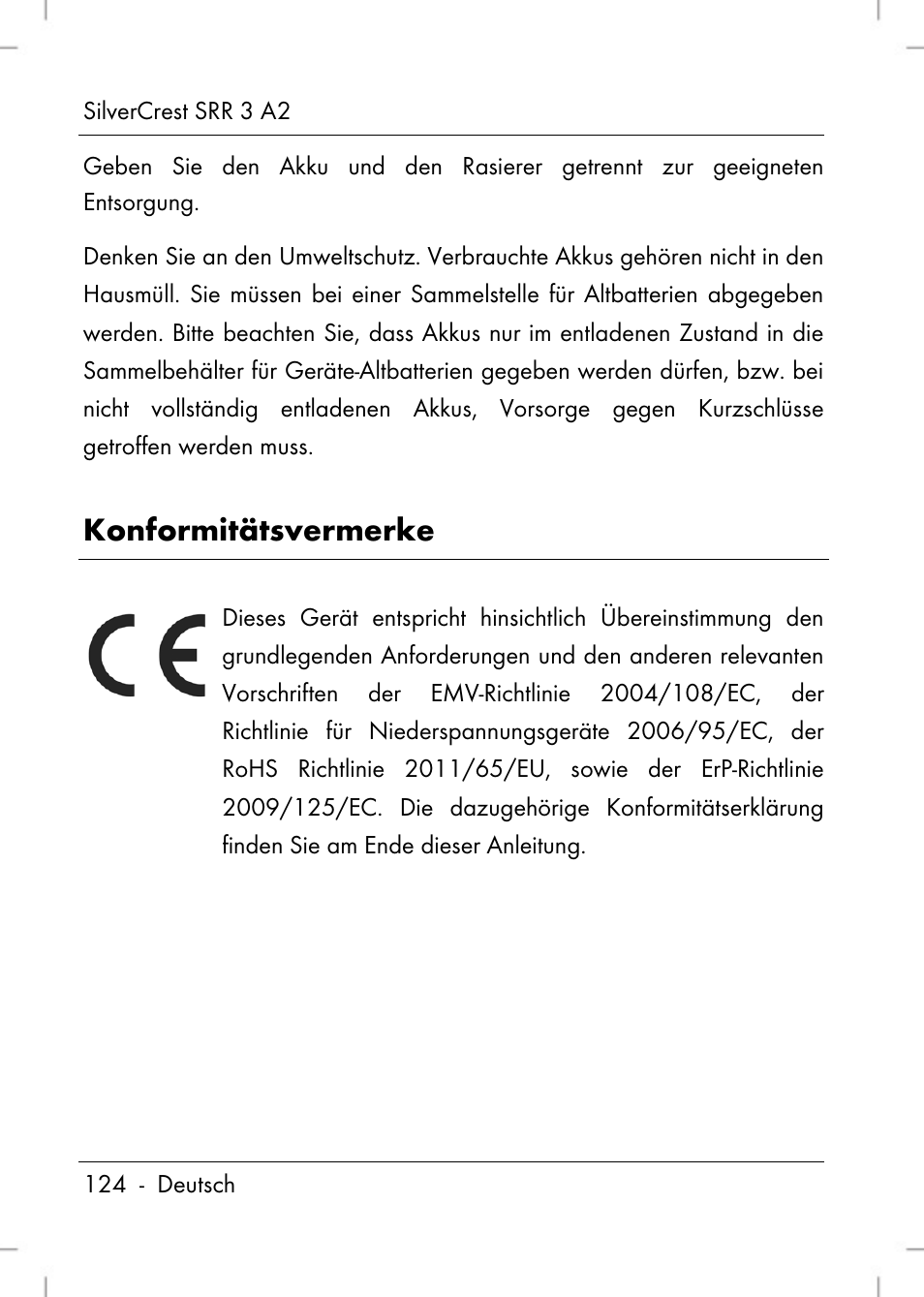 Konformitätsvermerke | Silvercrest SRR 2 A2 User Manual | Page 126 / 130