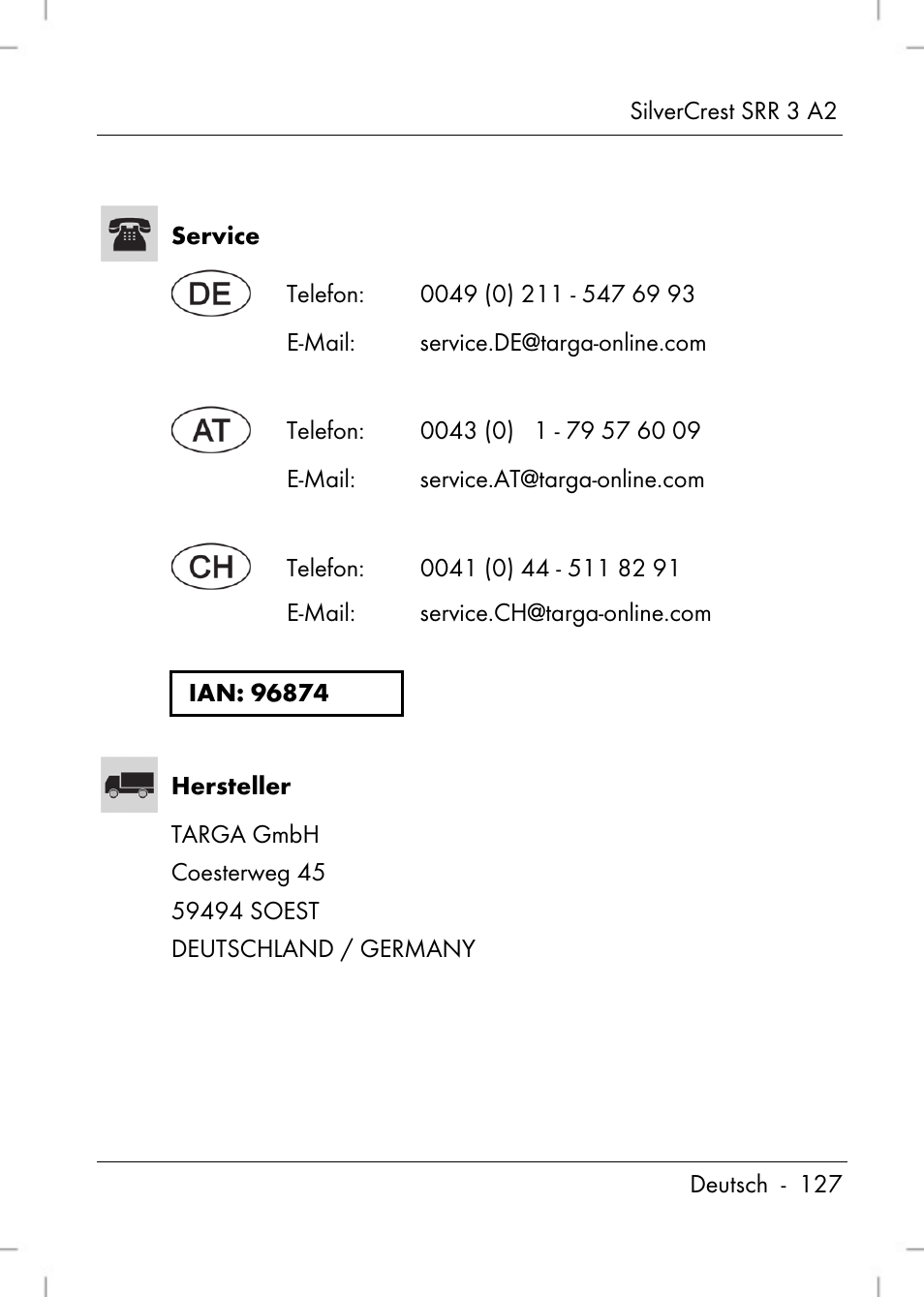 Silvercrest SRR 2 A2 User Manual | Page 129 / 130