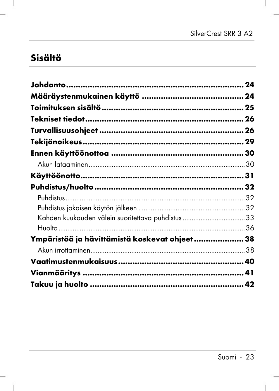 Sisältö | Silvercrest SRR 2 A2 User Manual | Page 25 / 130