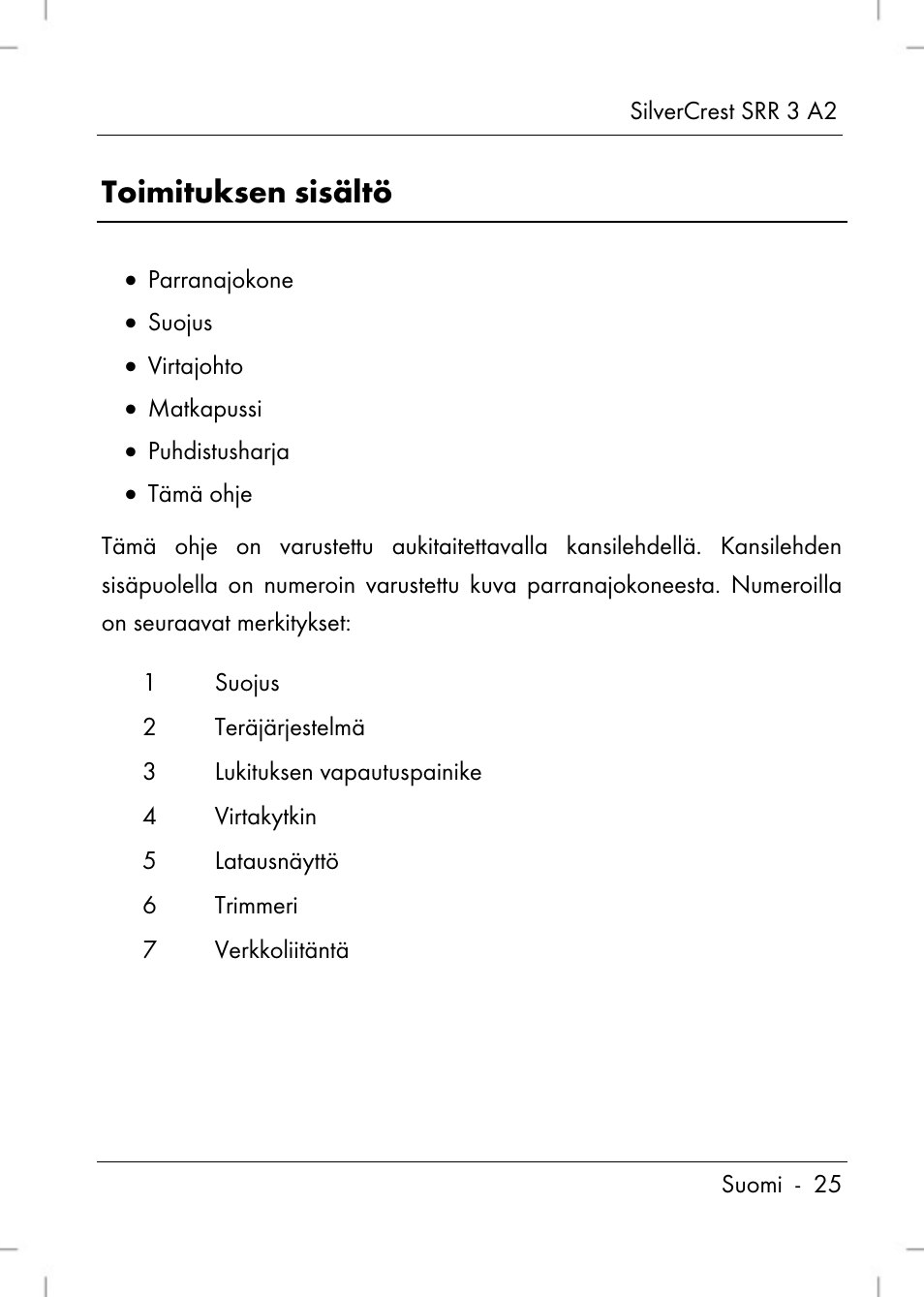 Toimituksen sisältö | Silvercrest SRR 2 A2 User Manual | Page 27 / 130